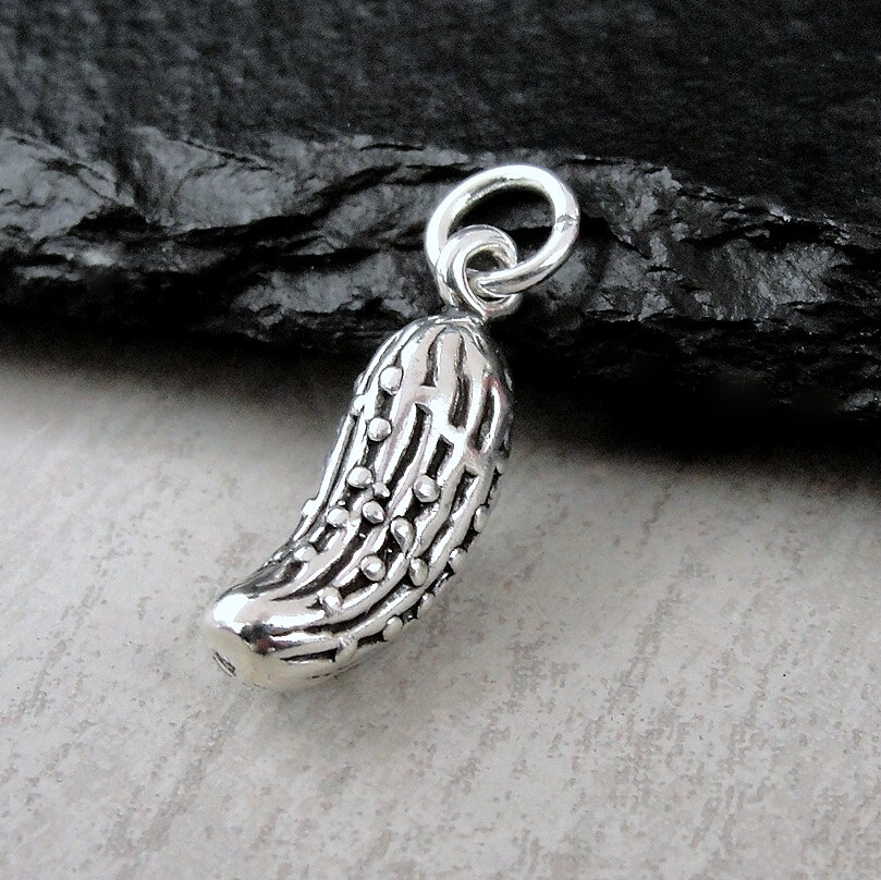 925 Sterling Silver Pickle Charm – 3D Dill Pickle Charm – 3D Cucumber Charm