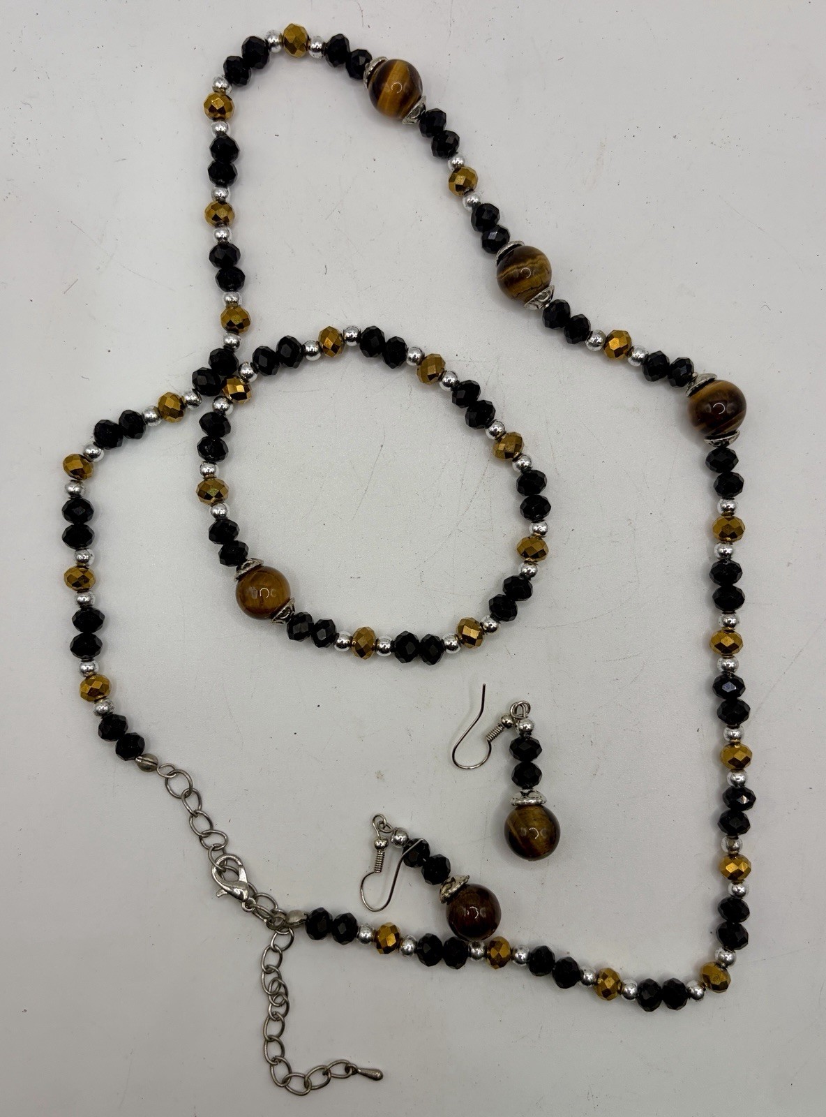 Luna Norte Tiger Eye Beaded Jewelry Set Necklace Bracelet Earrings Boxed