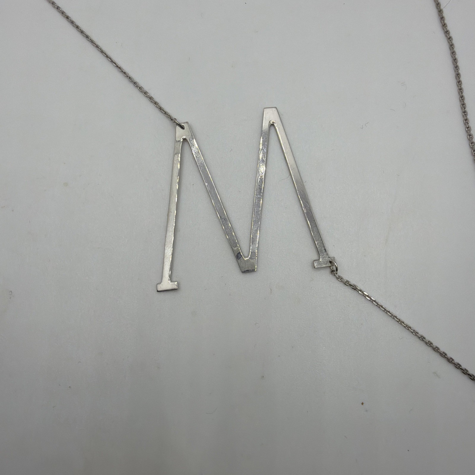 925 Silver “M” Or “W” Sideways Necklace 16” Chain +2” Extender