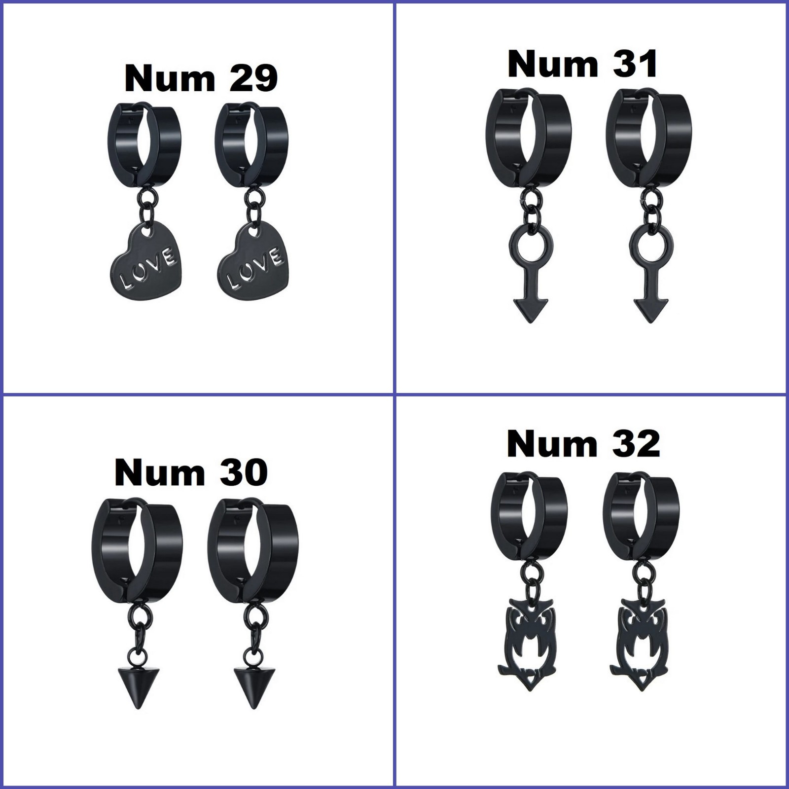Thin hoop men earrings black, Dagger-skull-goth-punk-sword hoops cross, dangle