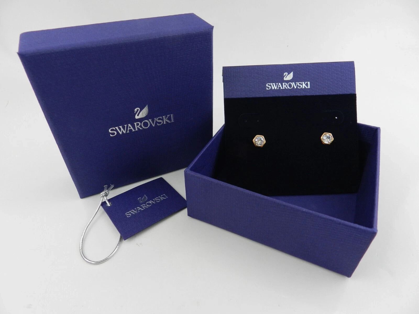 Swarovski Jewelry Rose Gold Tone Hexagonal Stud Earrings 5371199 BOXED