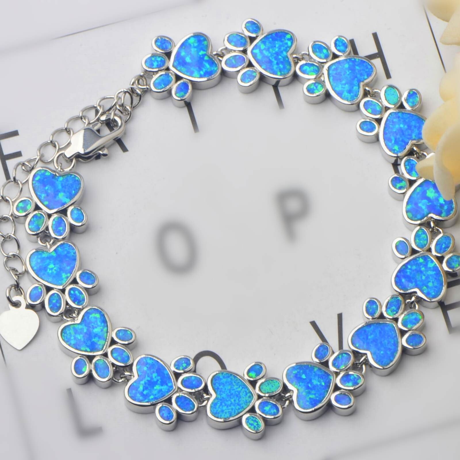 Hawaii Blue Opal Dog Paw Bracelet 925 Sterling Sliver Jewelry For Women Girls