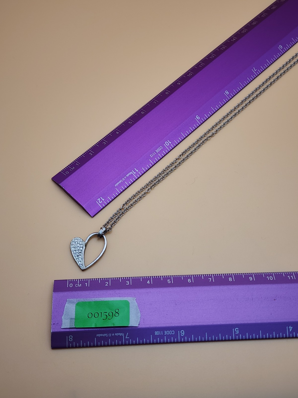 Designer ATI BR Thailand Signed Heart Necklace Crystal Encrusted Silver Tone