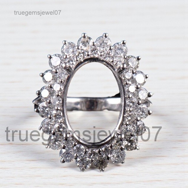 Wonderful Oval Cut Halo Setting 12.7x10mm Semi Mount Engagement Ring 925 Silver