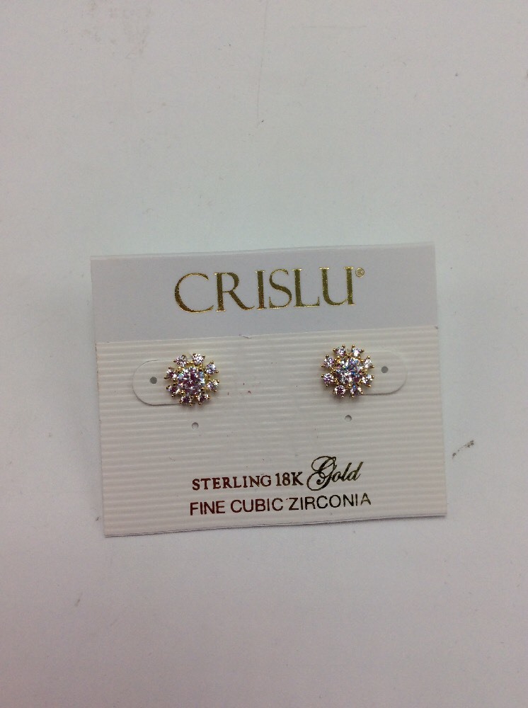 $98 Crislu Florettes Collection Gold Tone Stud Earrings C-14