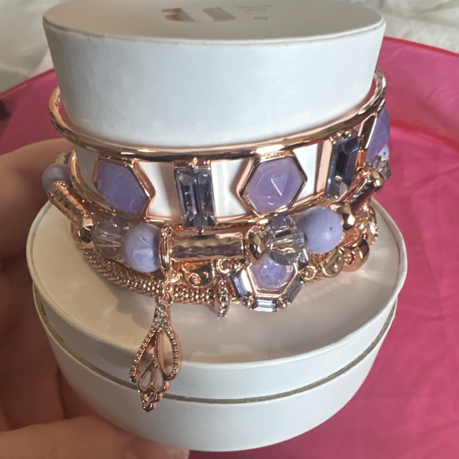 BP Stackable Charm Bracelet Rose Gold Plated Lab Created Purple Stones