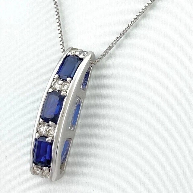 2 Ct Baguette Cut Simulated Blue Sapphire Women’s Pendant 14K White Gold Plated