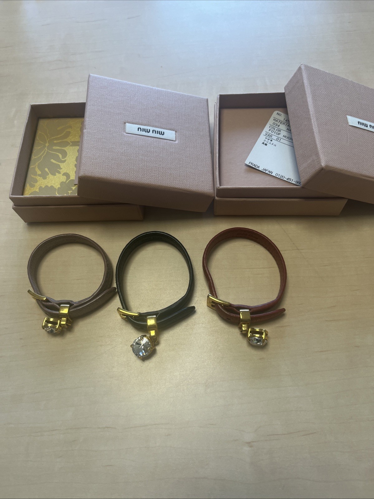 Miu Miu Versatile Leather Bracelets Black, Pink & red set of 3 w/o boxes