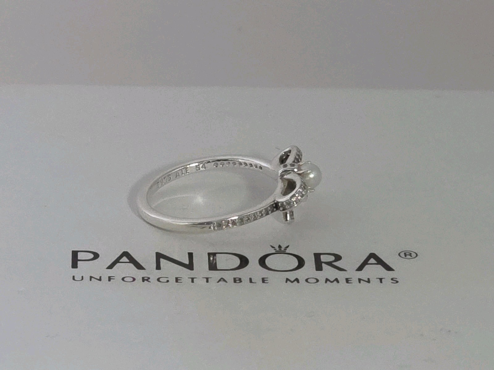 Pandora Sterling Silver Delicate Sentiments Pearl Bow Ring US 7 EU 54 #190971P