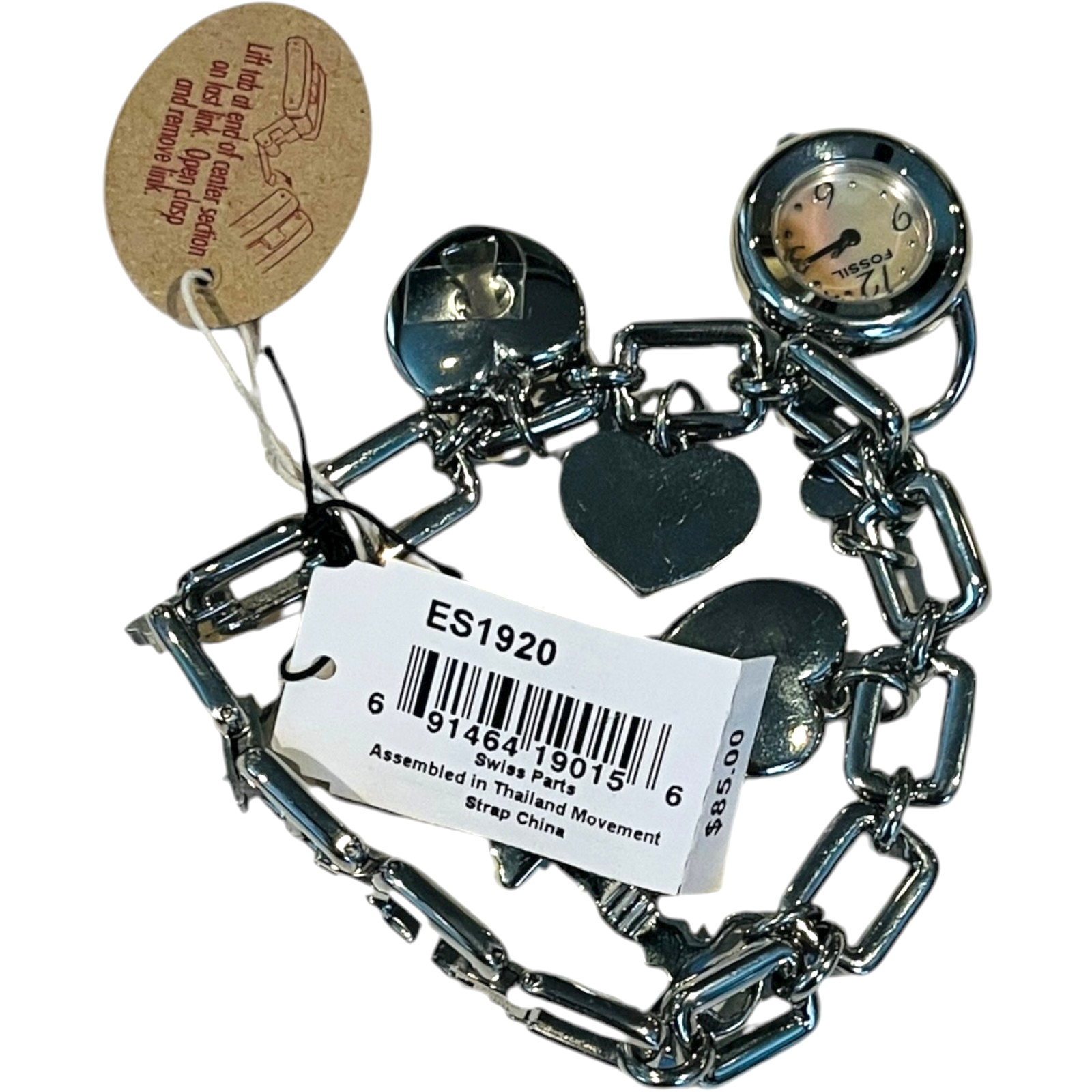 Fossil Adjust O Matic Watch Bracelet with Heart Charms – NEW with tags