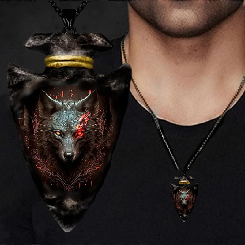 Wolf Hell Arrow Head Necklace Native American Jewelry Nature Pendant