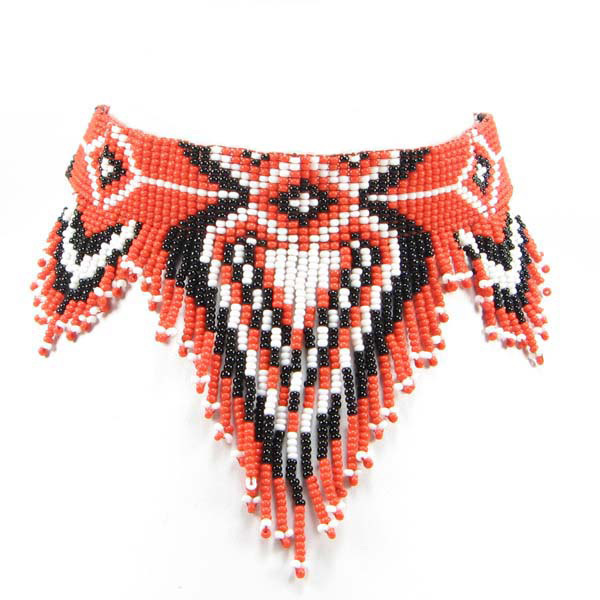 RED WHITE BLACK HEART NATIVE STYLE INSPIRED BEAD WORK BIB/CHOKER NECKLACE N14/16