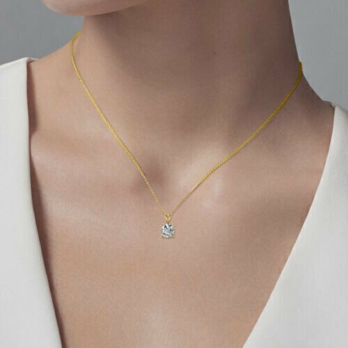 2.00 Ct Round Cut Diamond Solitaire Pendant With Chain 14K Yellow Gold Finish