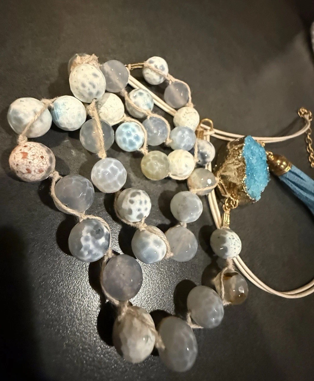 Susan Shaw Druzy Stone Tassel Necklace Blue Stone 33 To 35 In Adj