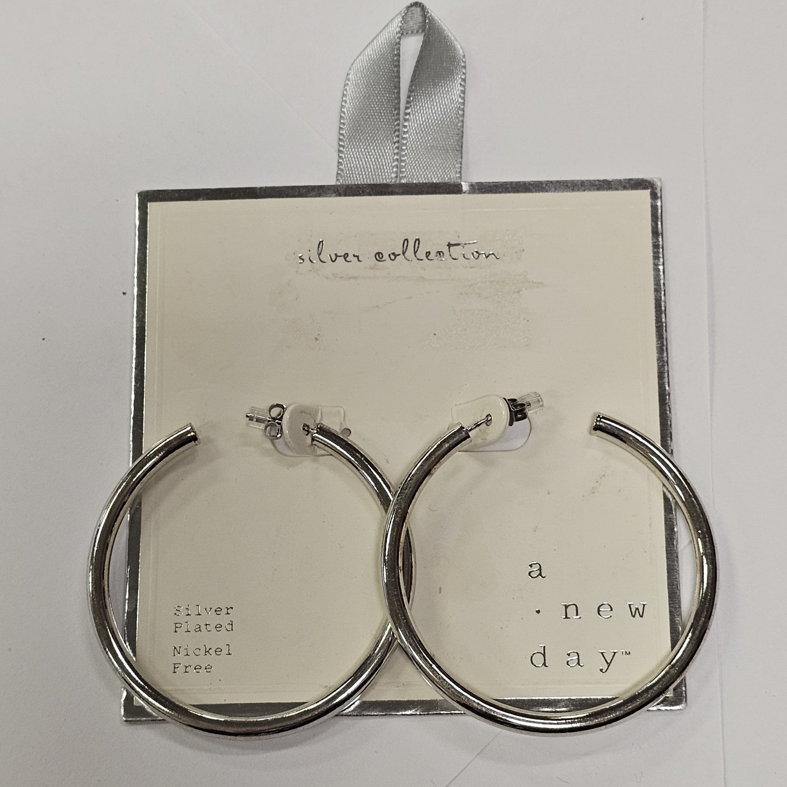 A New Day Silver Plated Brass Large 1.5 Inch Tube Hoop Earrings Nickel Free