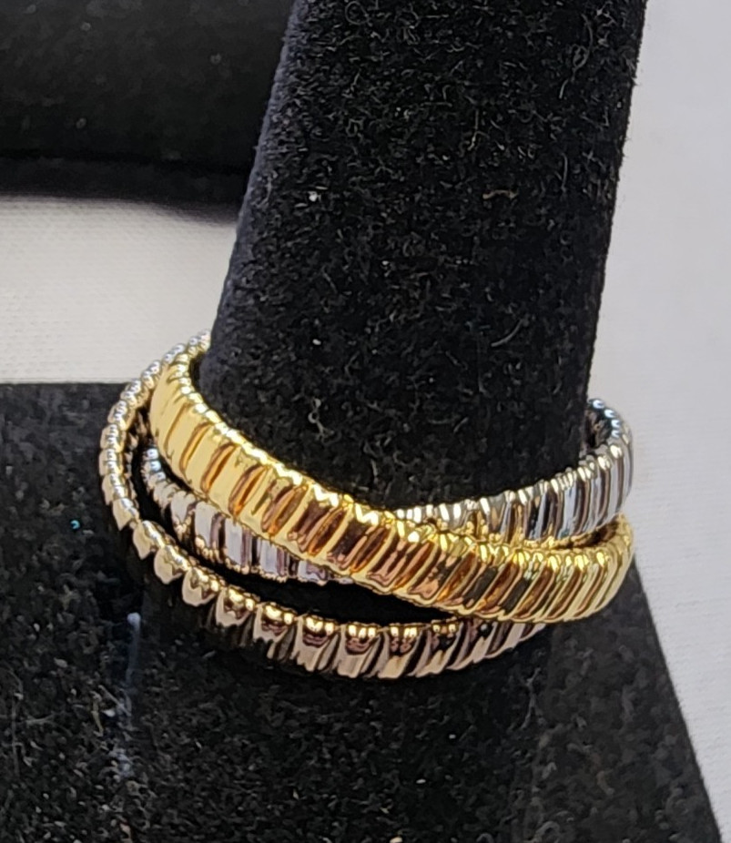 David Markstein Tri Color Bronze Triple Tubogas Rolling Ring sz 9.5