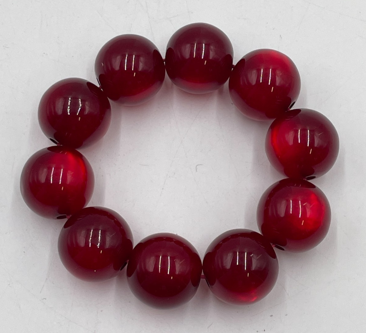Cherry Red Bead Bracelet, Bakelite? See description. N7