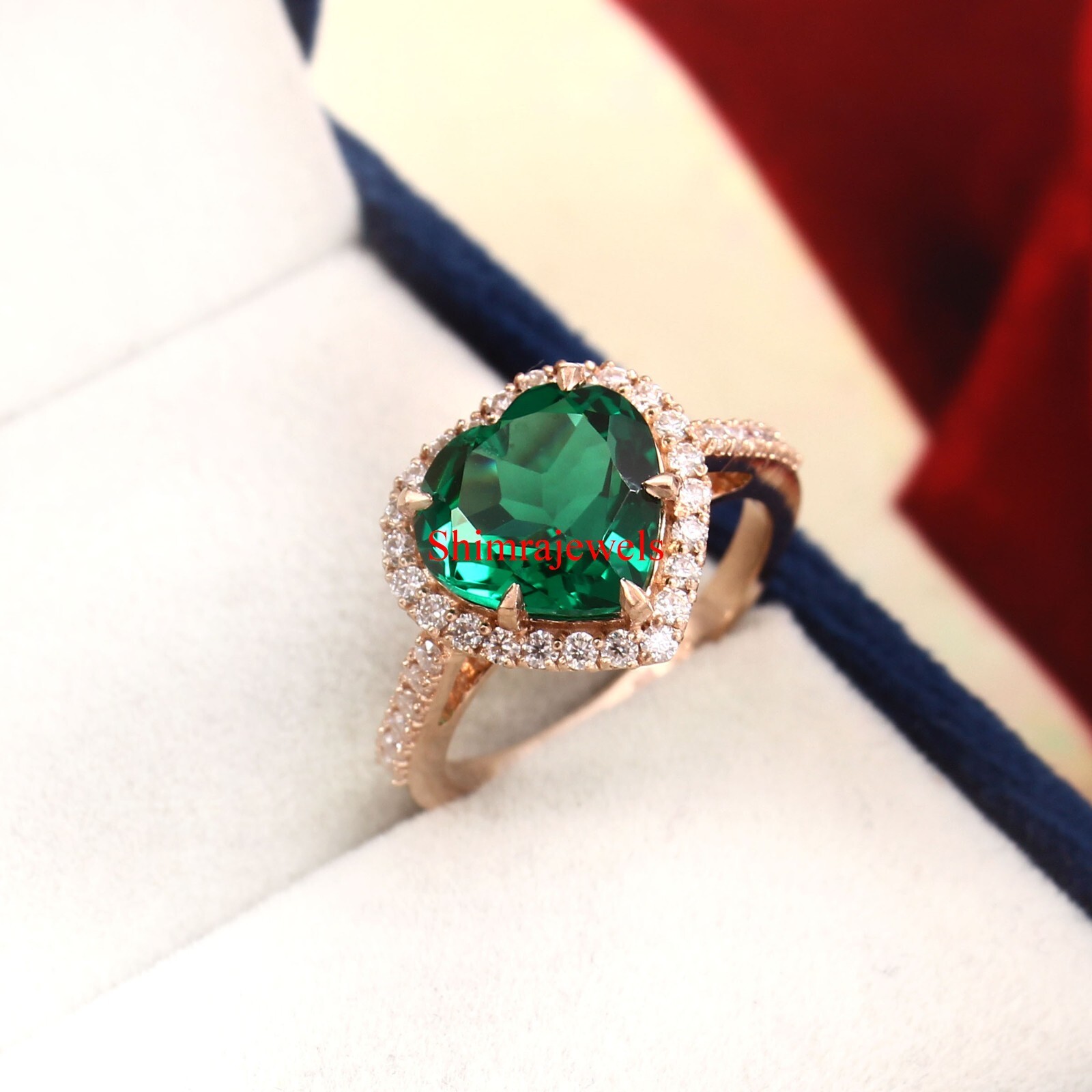 Lab Grown Emerald Gemstone With 18k Rose Gold Plated Silver Women’s Ring #1045