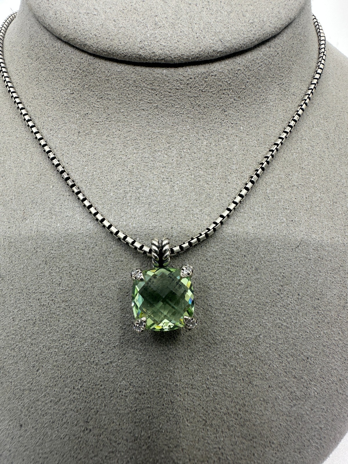Silver David Yurman 11MM Chatelaine Pendant Necklace with Prasiolite & Diamonds