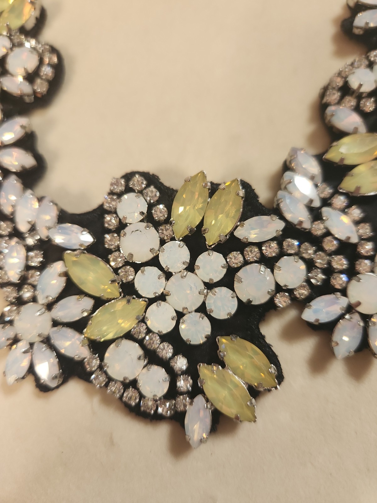 J Crew Fabric back Beaded Crystal Cluster Ribbon Necklace