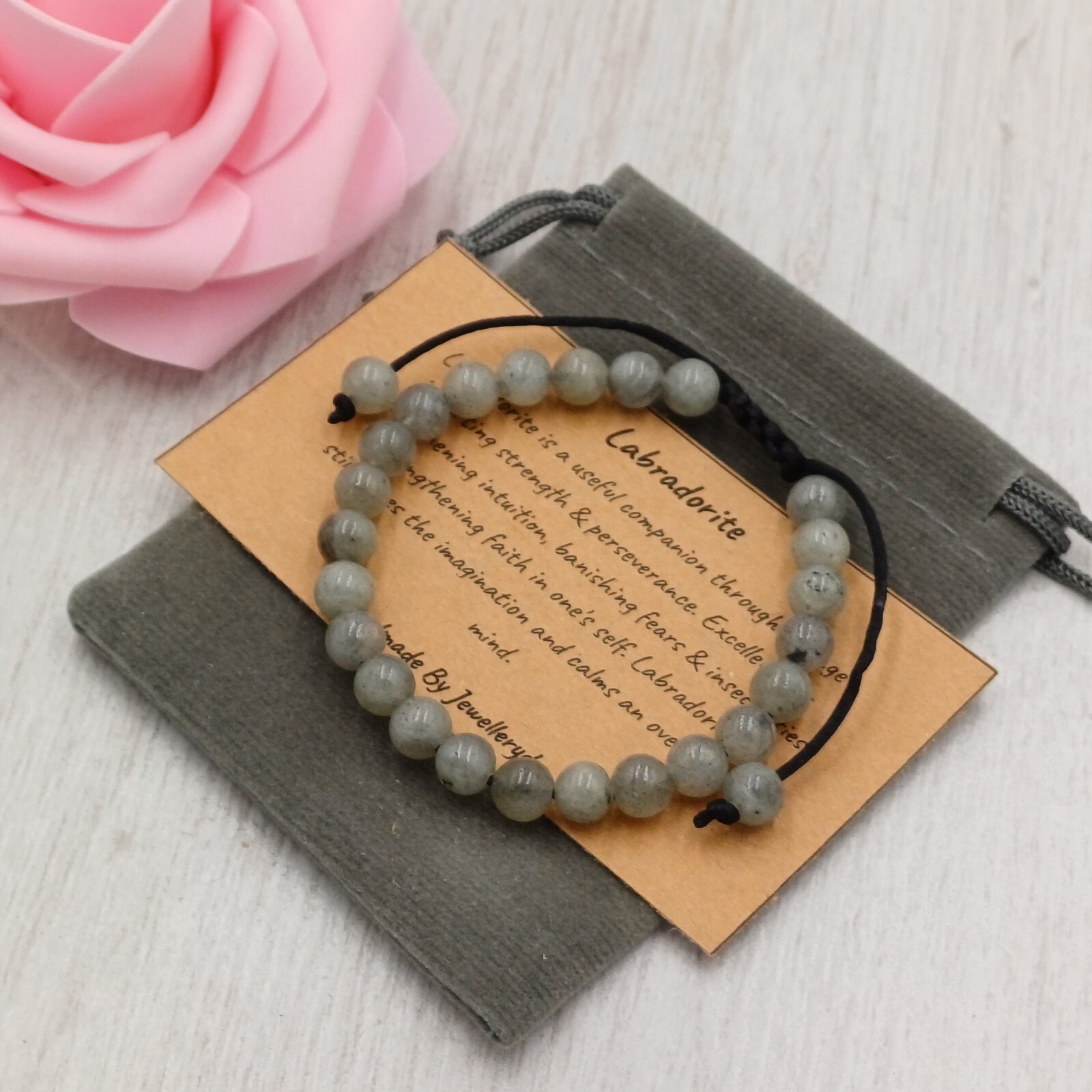 LABRADORITE Bracelet Adjustable Handmade +Gift Bag & Card Crystal Gemstone 6/8mm