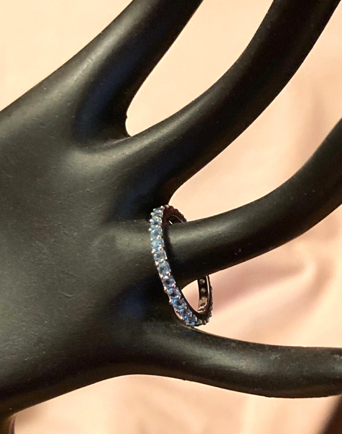SWISS BLUE TOPAZ 1.10CTS STER SILVER ETERNITY STACKING RING 2 AVAILABLE SZ 7.5