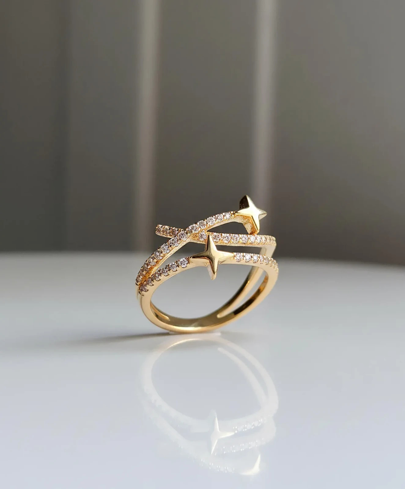 2Ct Round Cut Simulated Diamond Stars Crossover Band Ring 14k Yellow Gold Plated