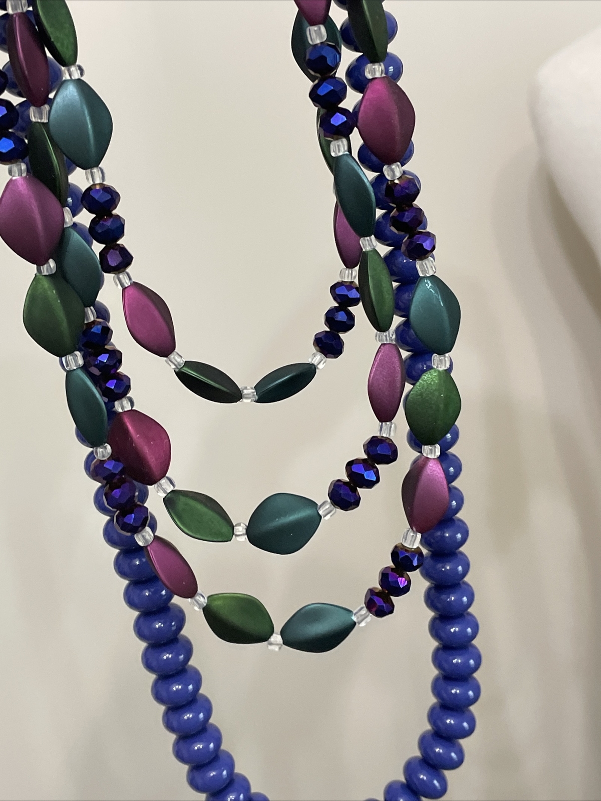 Lot Vintage Bead Necklaces Blue Purple Strands 18” – 28” Peacock Brilliance