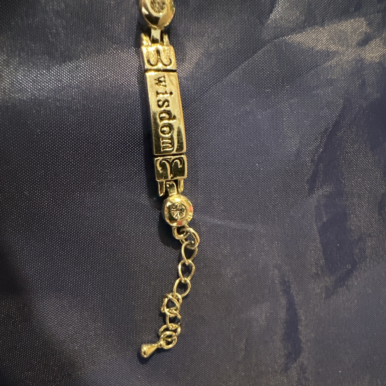 Gold Tone Link Charm Bracelet Serenity Accept Courage Wisdom Clear Crystal