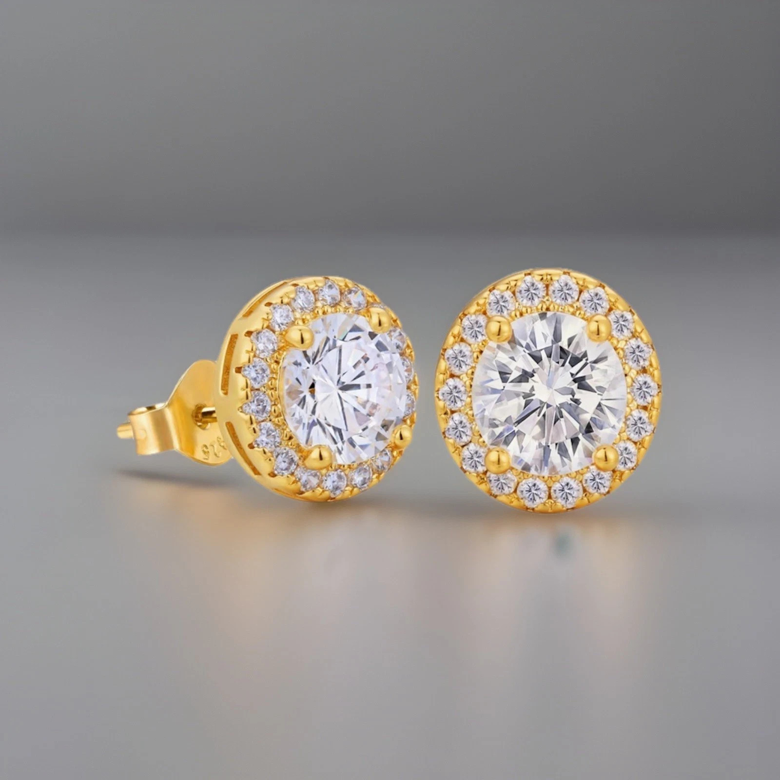1.3 CT Round Cut Simulated Diamond Cluster Stud Earrings 14k Yellow Gold Plated