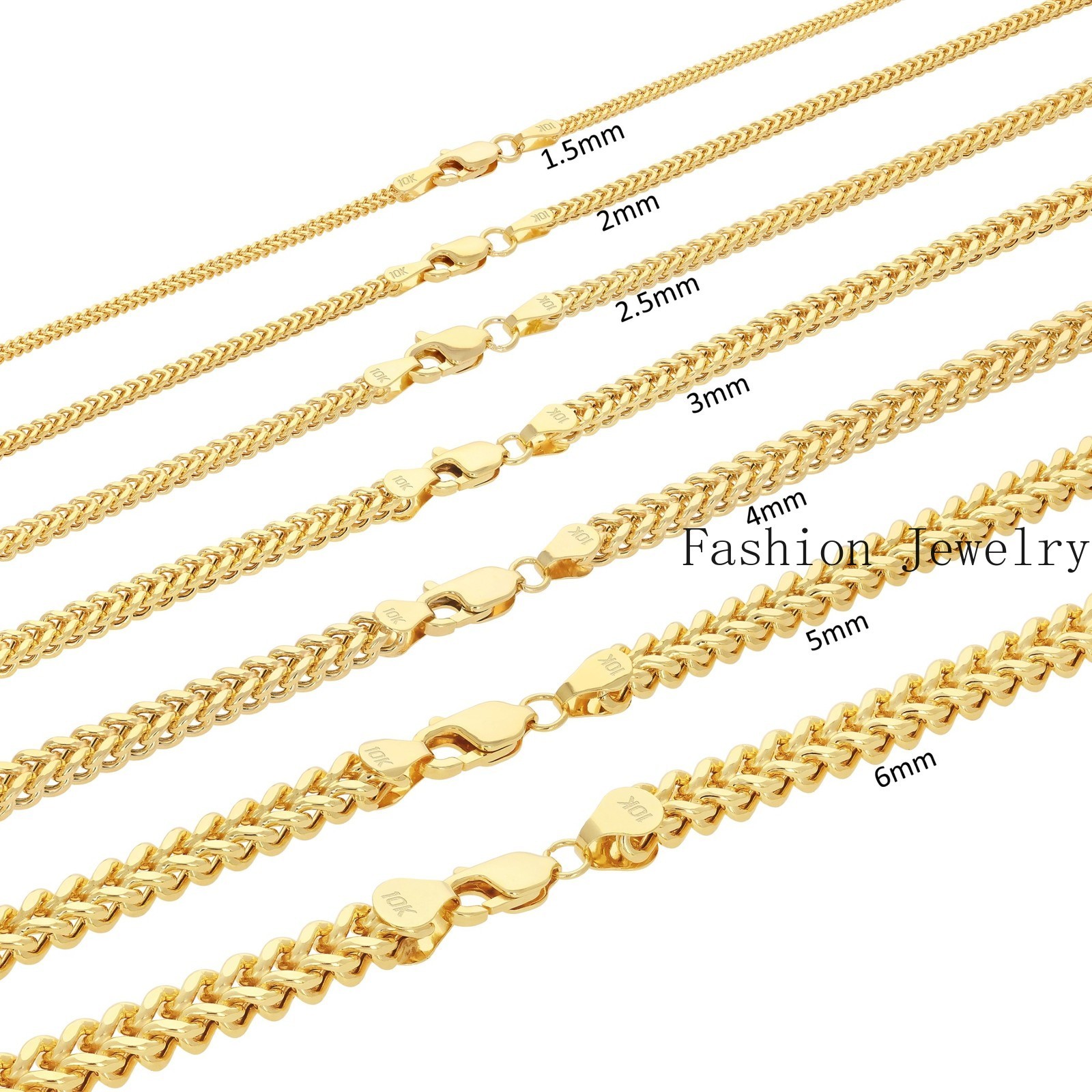 10k Yellow Gold 1.5mm-6mm Franco Box Necklace Bracelet Chain Mens Womens 7″- 30″