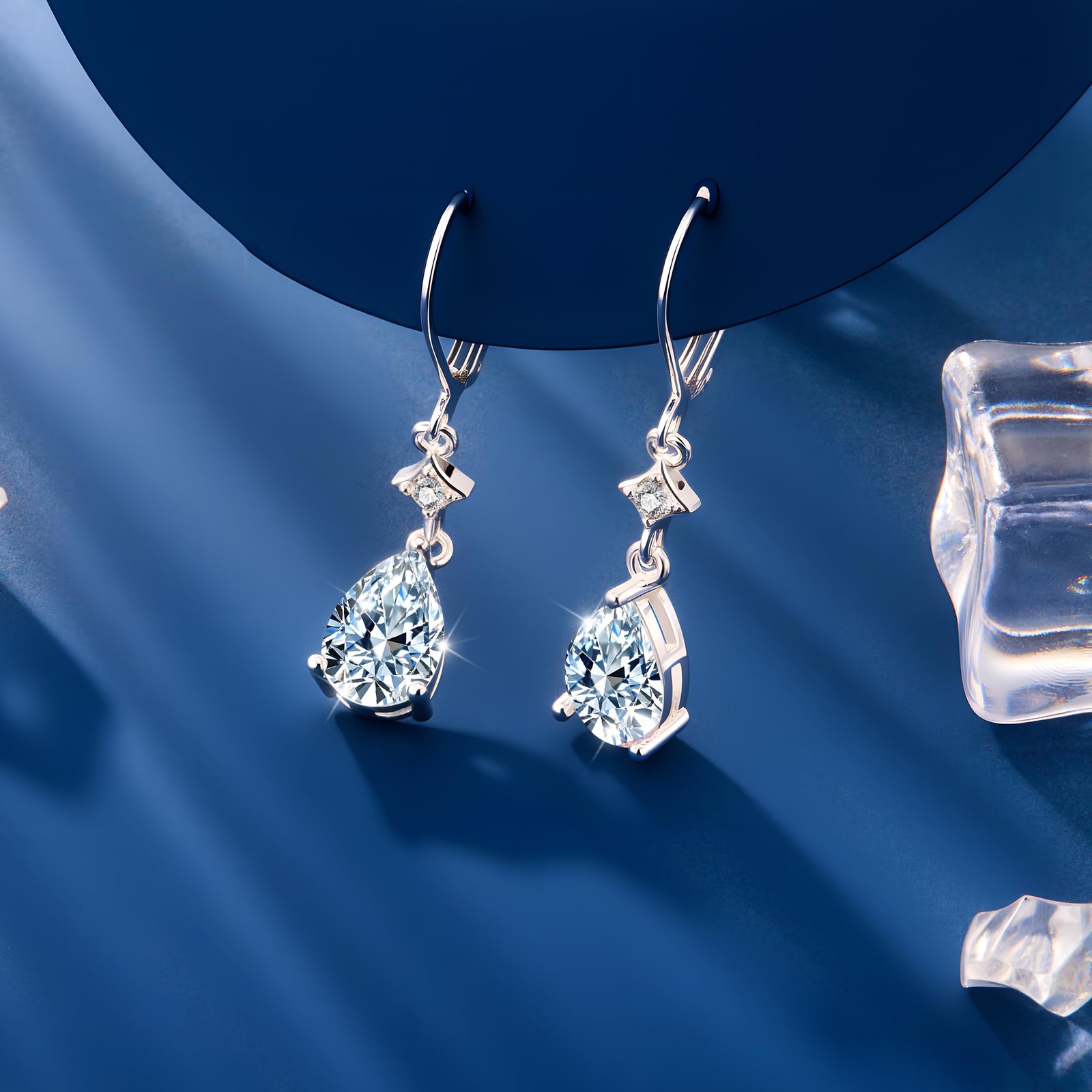 Sterling Silver Teardrop Earrings for Women Cubic Zirconia Silver Drop Leverback
