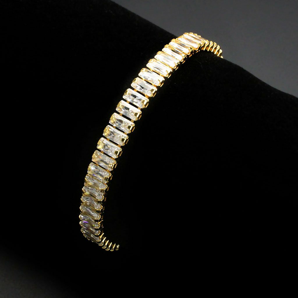 18kt Rectangle Cut Crystal Tennis Bracelet 18cm GL