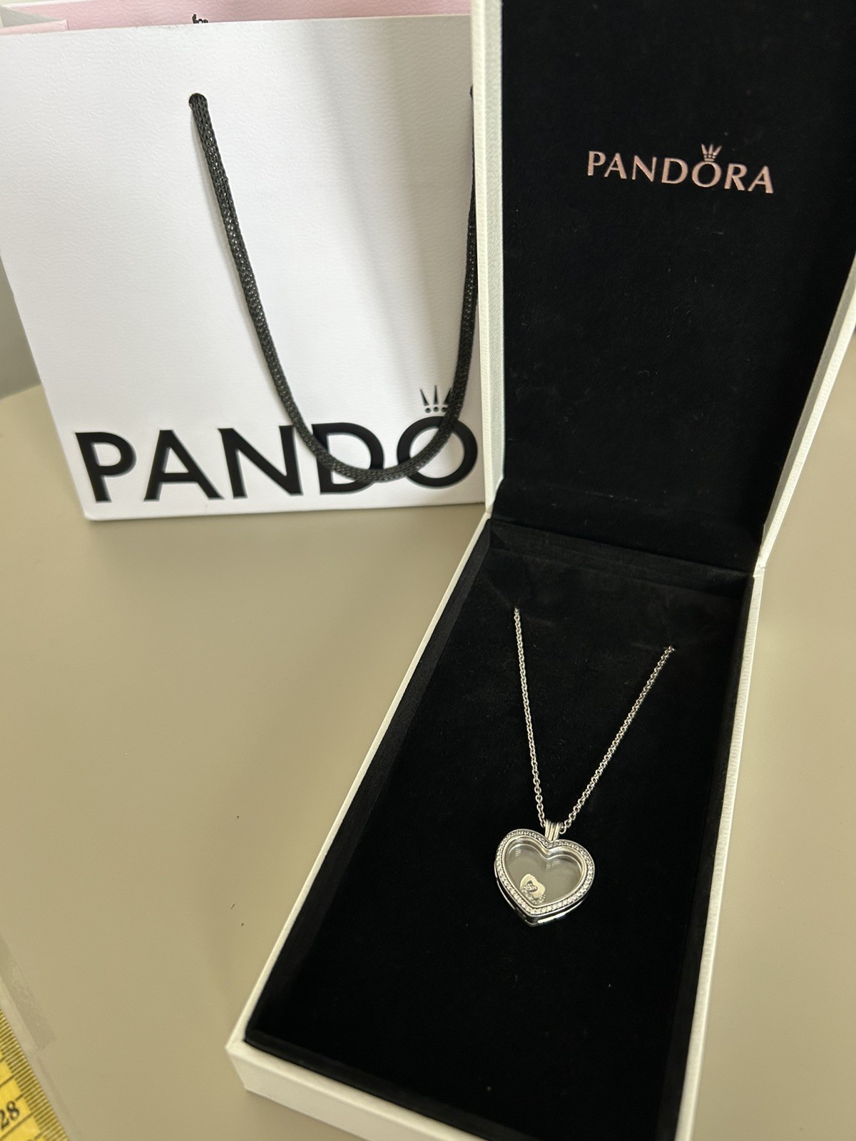Authentic Pandora 2.5cm pavé Heart floating Locket & adjustable chain