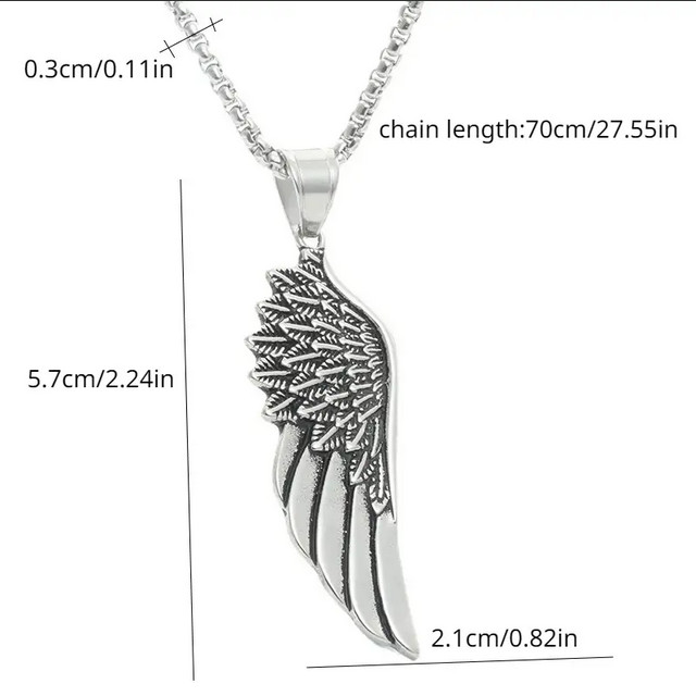 Angel Wing Jewelry Necklace Eagle Wings Punk Feather Stainless Steel Pendant