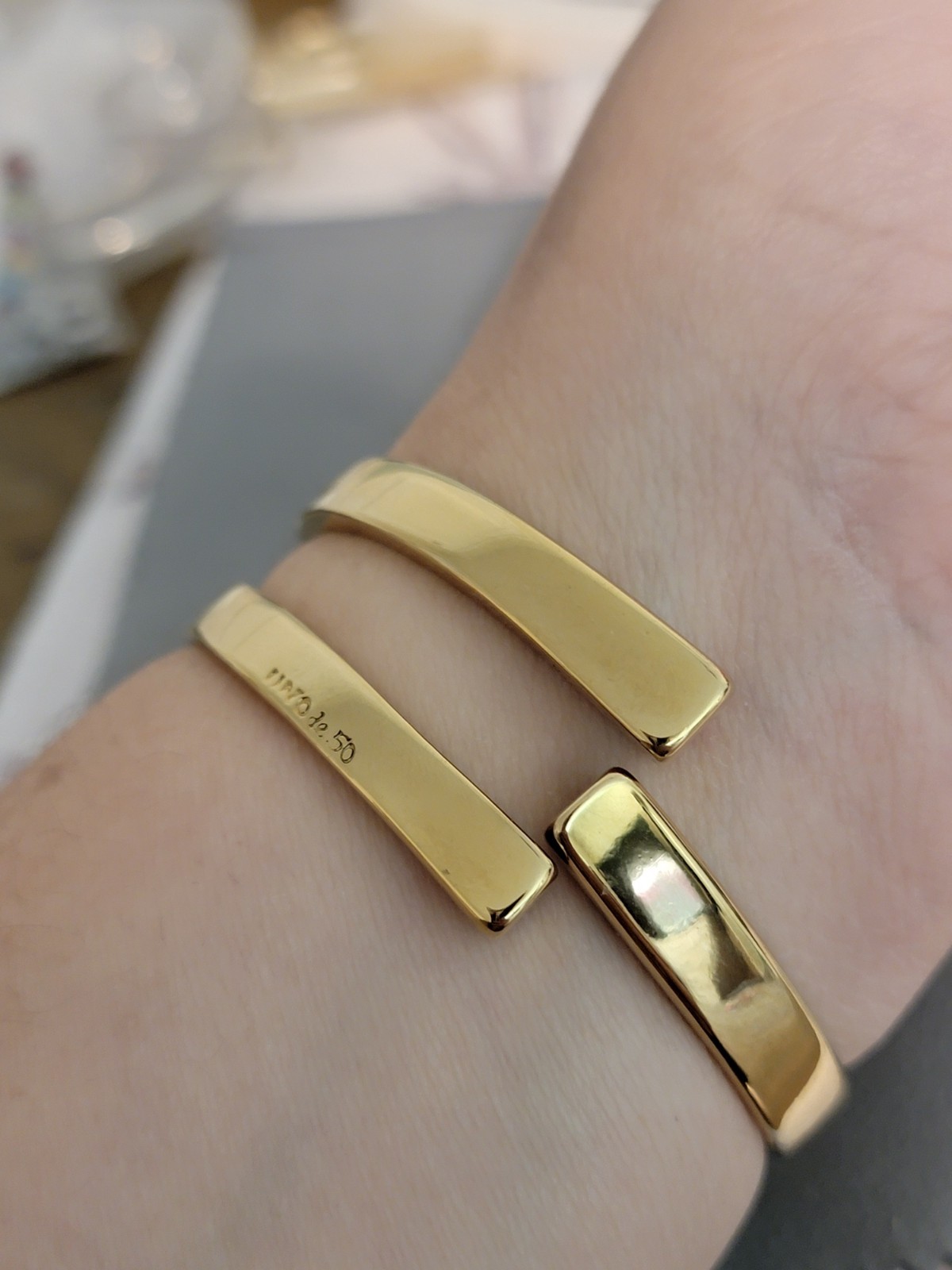 UNO de 50 ‘SER ORIGINAL’ 18k Gold Plated Rigid Hinged Bracelet $270