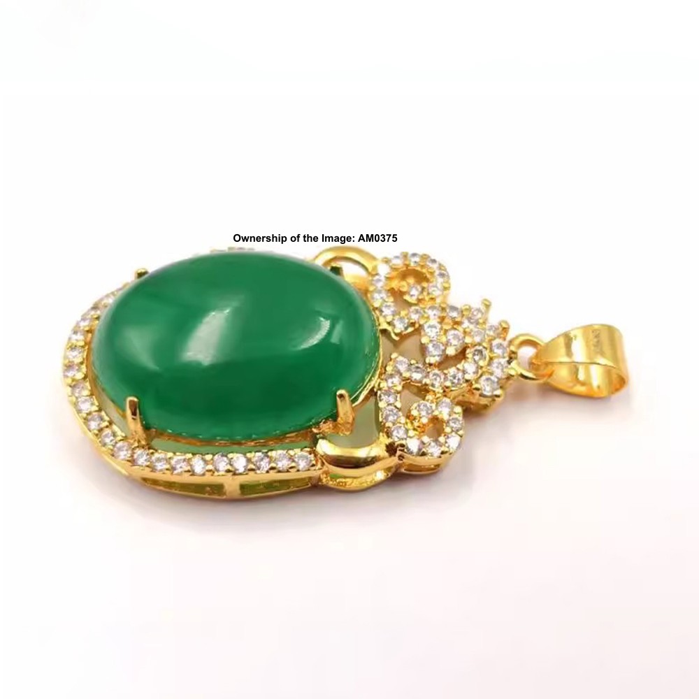 NEW Yellow Alloy Heating Jade Pendant Women Men Green Jade Oval Pendant 41mm H