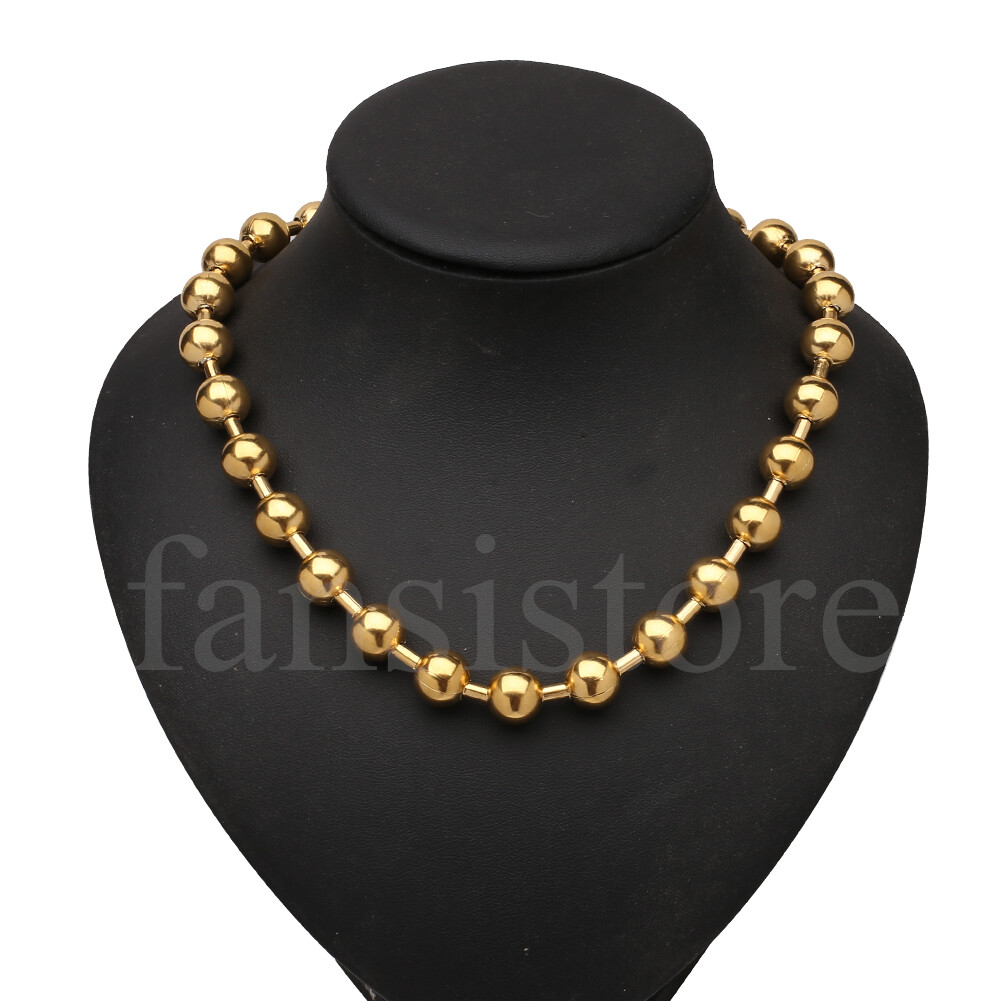 6/8/10/12mm Women Men Gold Tone Stainless Steel Ball Bead Chain Necklace 16-40″