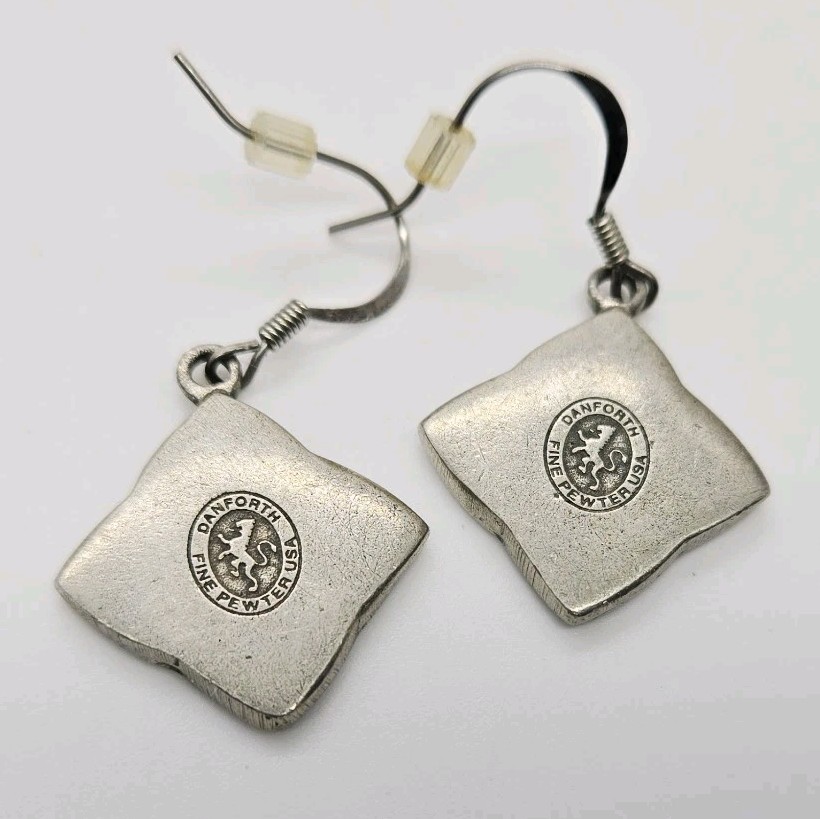 Danforth Earrings Fine Pewter Usa Pierced Dangle Celtic Cross 1.5 in Vintage