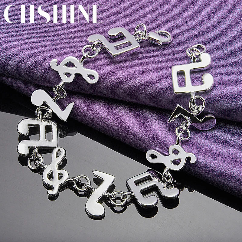 CHSHINE 925 Sterling Silver Musical Note Chain Bracelet For Women Charm Jewelry