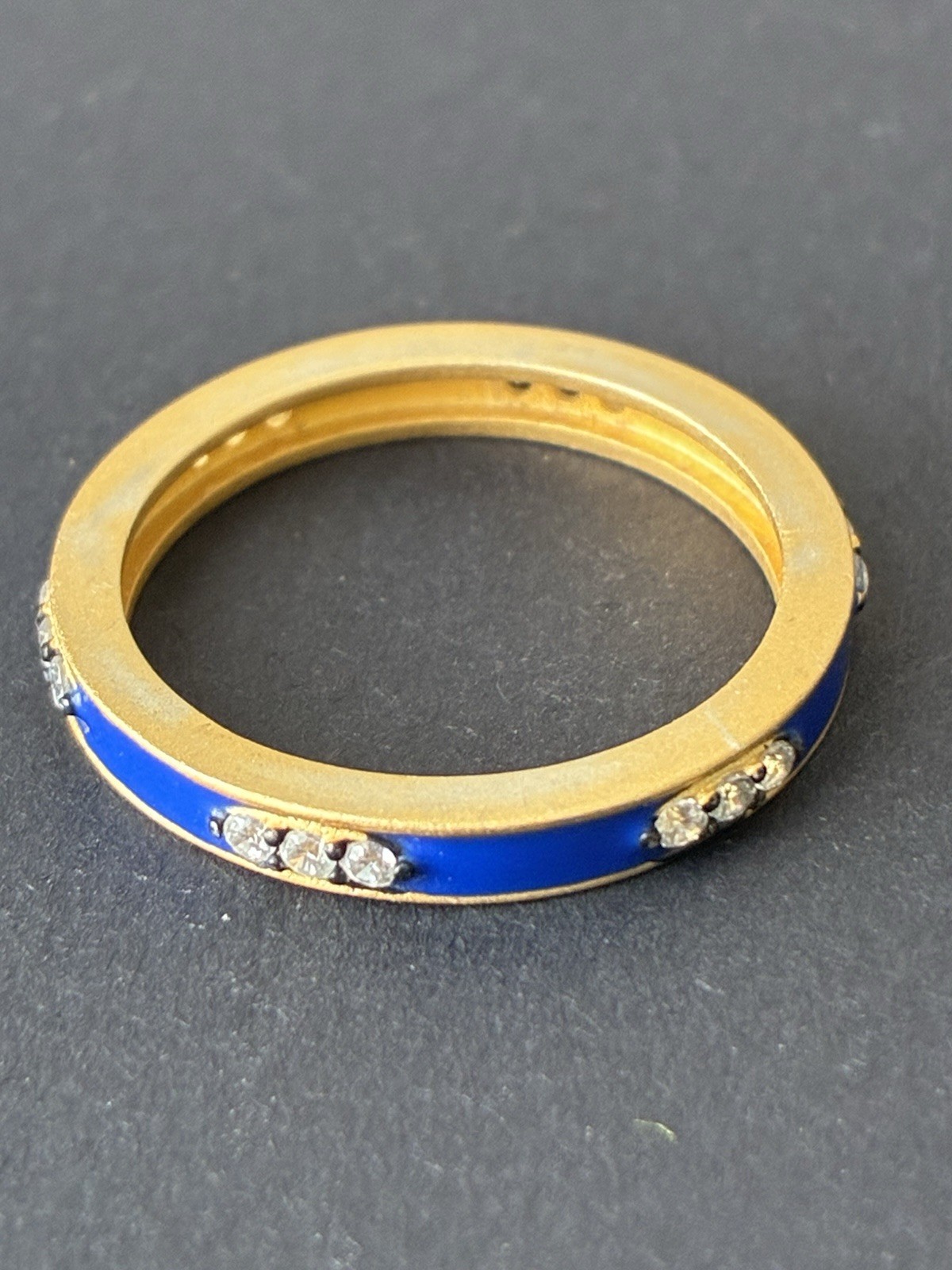 Freida Rothman Sterling Silver 925 Gold Tone Blue Enamel Band Ring Sz 8