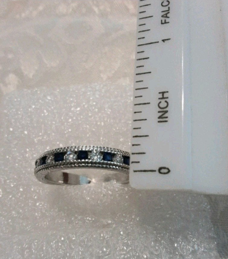0.75 ctw lab created channel set blue & white sapphire Band Ring, Size 7