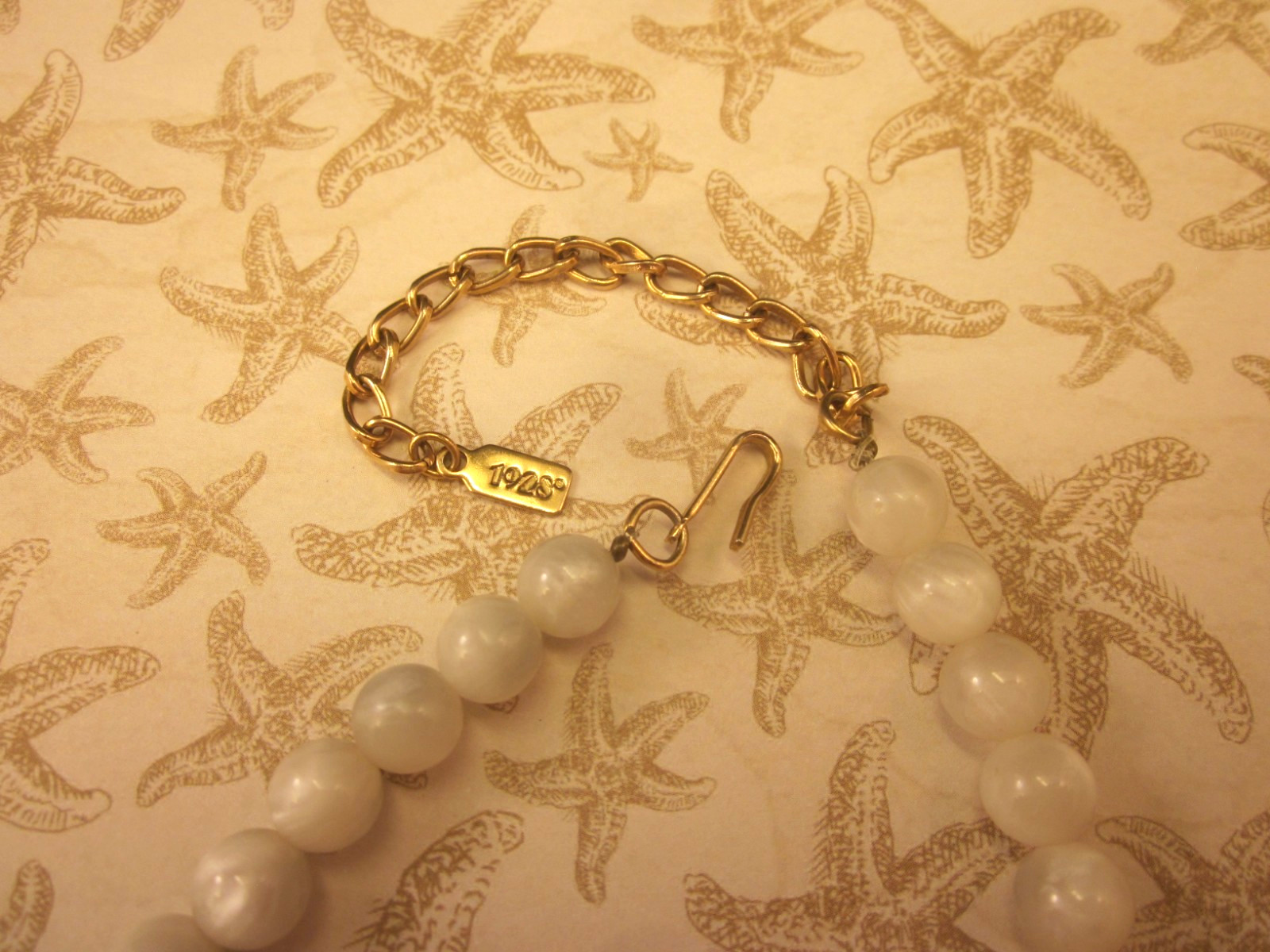 1928 Brand Seashell Pendant Necklace-Glass Crystals-Faux Pearls-15-18″ Gold Tone