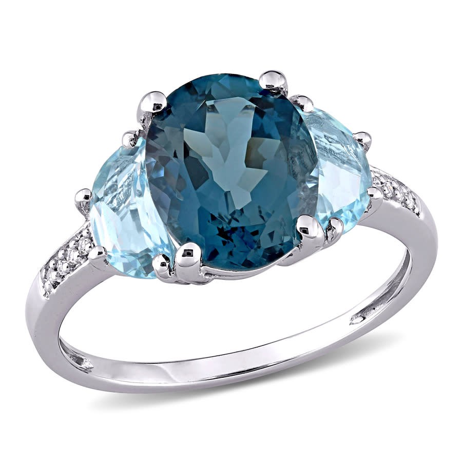 AMOUR 4 1/2 CT TGW London and Sky Blue Topaz and Diamond 3-sTone Ring In