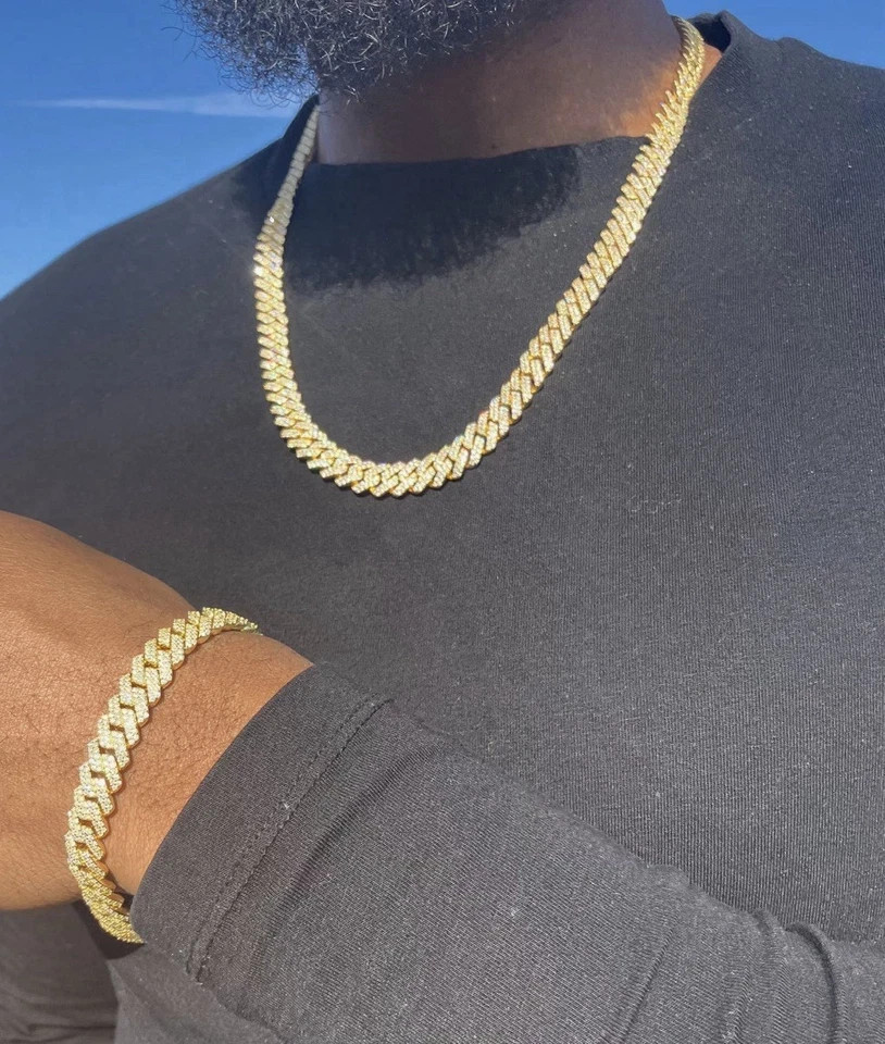8Ct Round Cut Simulated Diamond Men’s Cuban Link Bracelet 14k Yellow Gold Plated