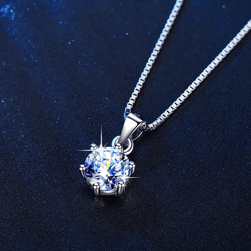 Elegant Six Prong Zircon Pendant Necklace Simple Design Jewelry