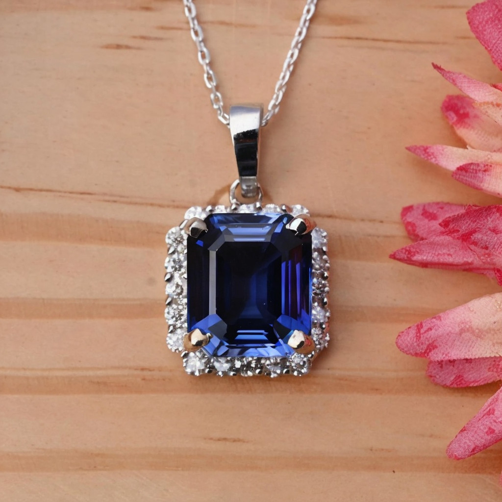 Luxurious 21 Ct Blue Sapphire Natural Pendant Sterling Sliver Healing Jewelry