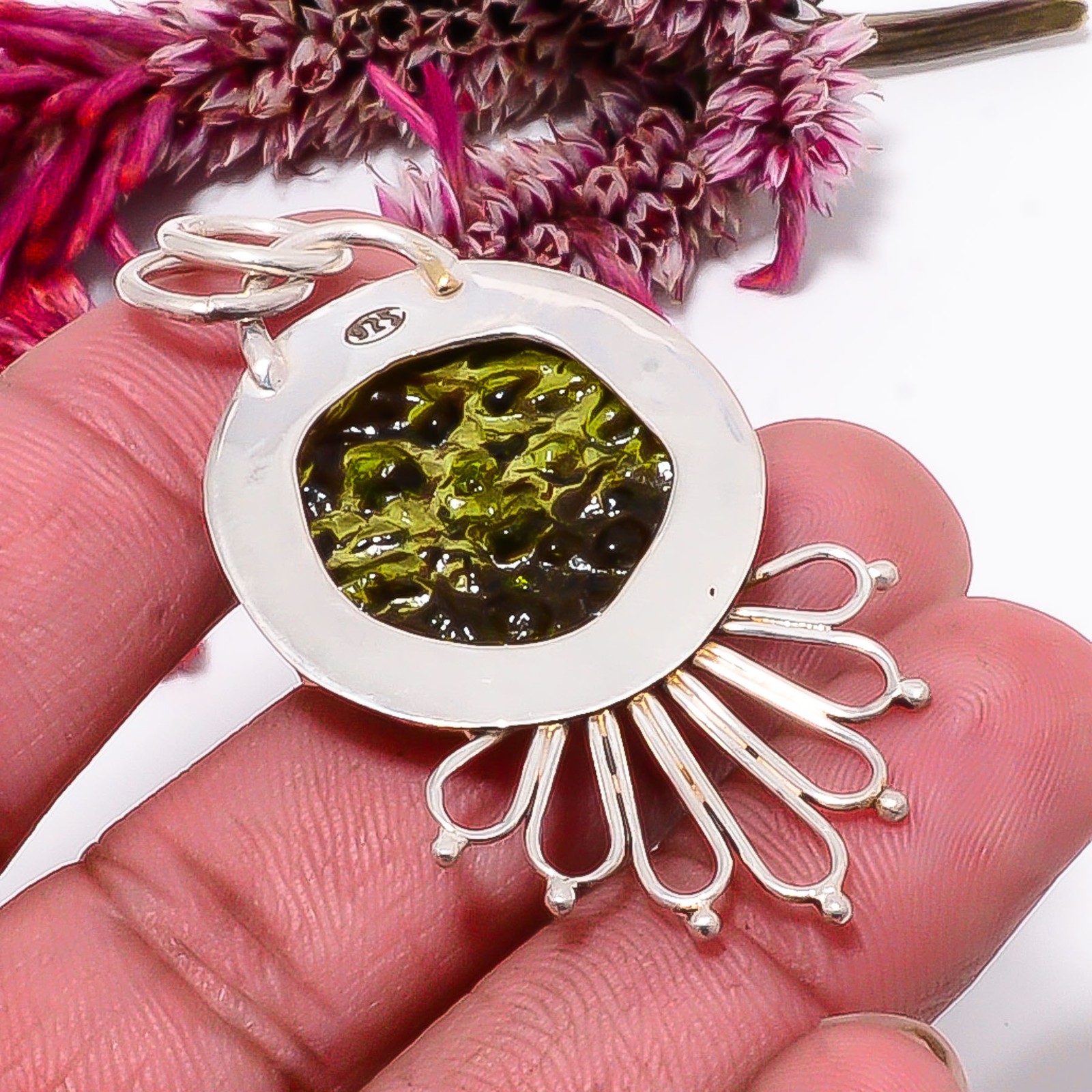 Moldavite Gemstone Designer Handmade 925 Sterling Silver Pendant 2.15″ Sku10