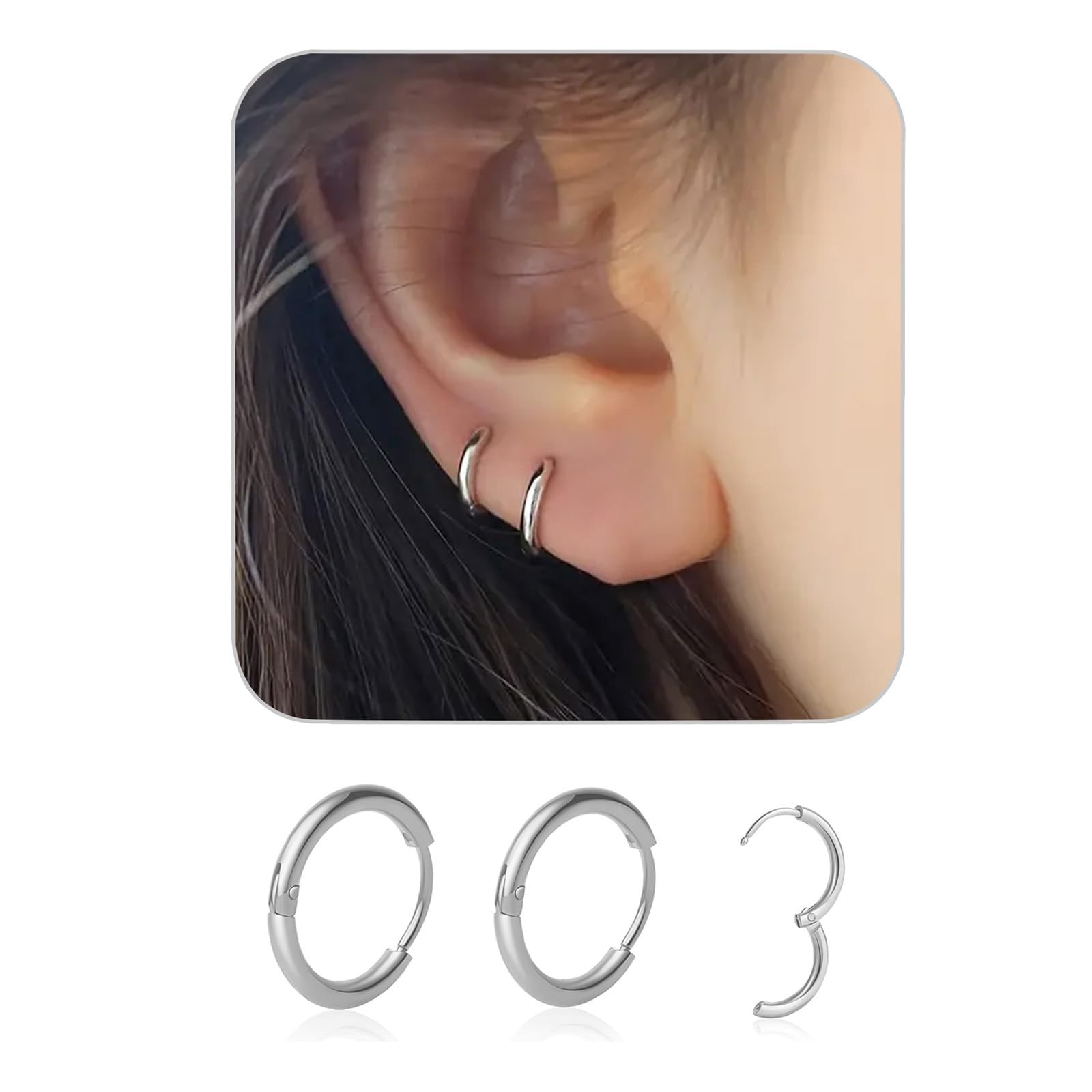 1 Pair 6mm Small Hoop Earrings for Women, 316L (Thickness: 1.6MM), Silver