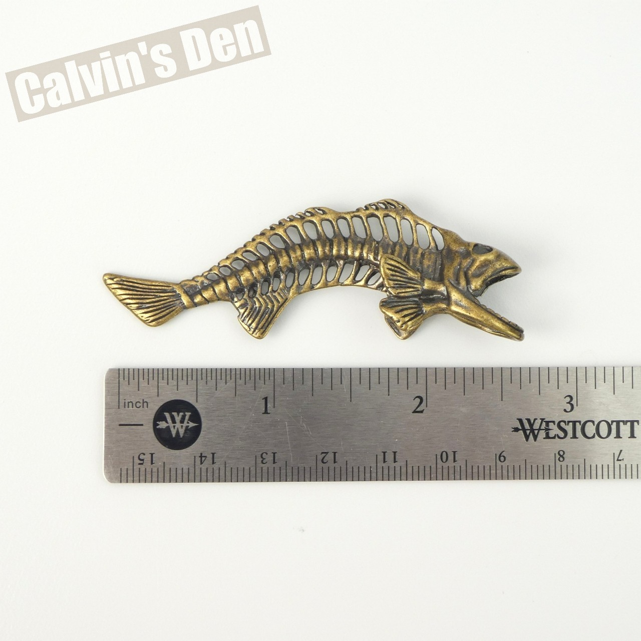 Solid Brass Fish Skeleton Fossil Style Pendant Punk Fun Gift